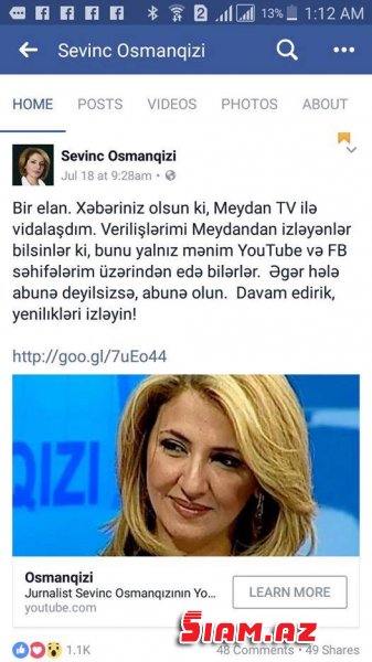 Sevinc Osmanqızı bu qurumdan da getdi - Foto