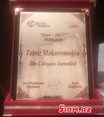 Təbriz Məhərrəmoğlu   mükafat aldı (FOTO)