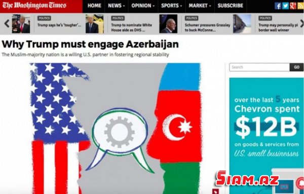 “The Washington Times”: Tramp Azərbaycanla daha sıx əməkdaşlıq etməlidir